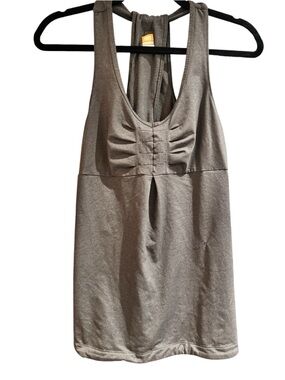 LUCY Tech Gray Racerback Tank Top with Front Ruching, wide hem, S/P
